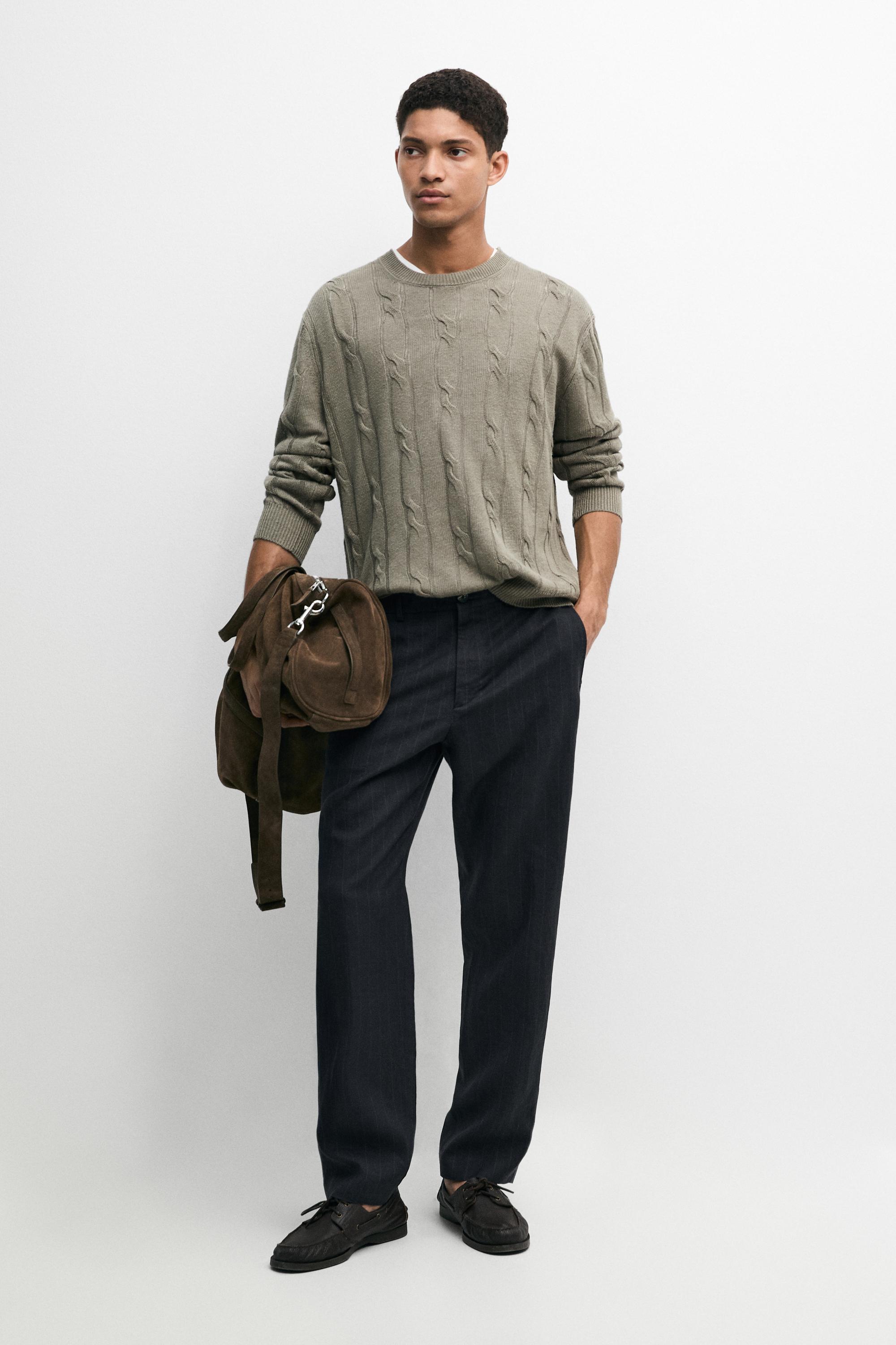 Linen trousers with striped detail